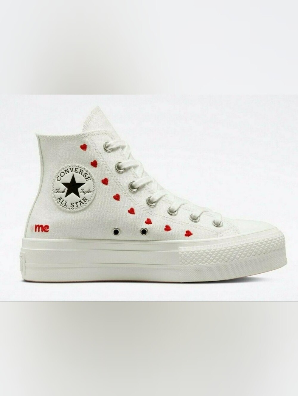 Converse Chuck Taylor All Star Lift Platform High Top Embroidered Hearts White 8